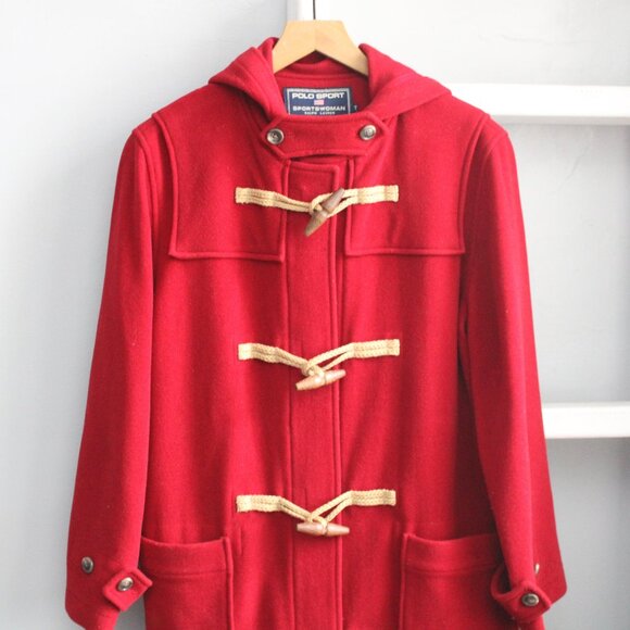 Polo Sport Ralph Lauren Women's VTG Red Duffle Hooded Coat Jacket Japan Small - Picture 3 of 6